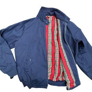 Vintage Sir Jac Barracuda Red Tartan Plaid Lined Navy Cotton Bomber Jacket 42 L